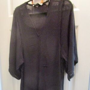 ZARA Women's Tunic Basic Black Semi Sheer Midi Dress Size XS
